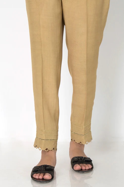 Embellished Raw Silk Cigarette Pants - Gold

